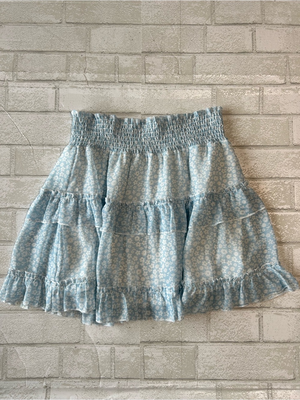Altar'd State Light Blue Floral Ruffle Mini Skirt medium